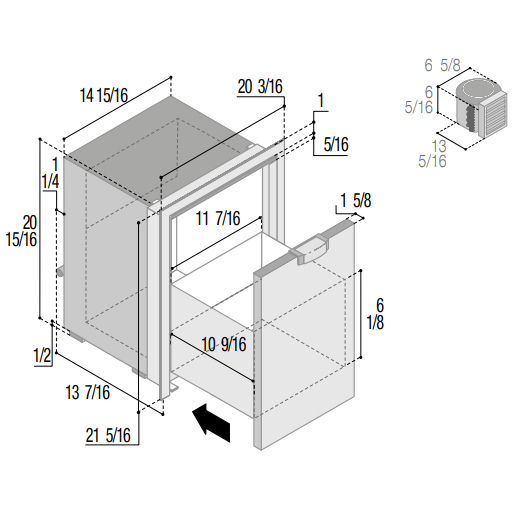 C42DWLP 42L 12/24V CHR Noir Vitrifrigo | Réfrigérateur tiroir à compresseur 12/24V | van et bateau | dimensions