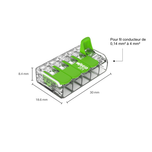 WAGO 221 5 entrées | pack de 10 dimensions