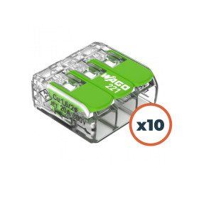 WAGO 221 Green 3 entrées | pack de 10 WAGO 221 3 entrées | pack de 10