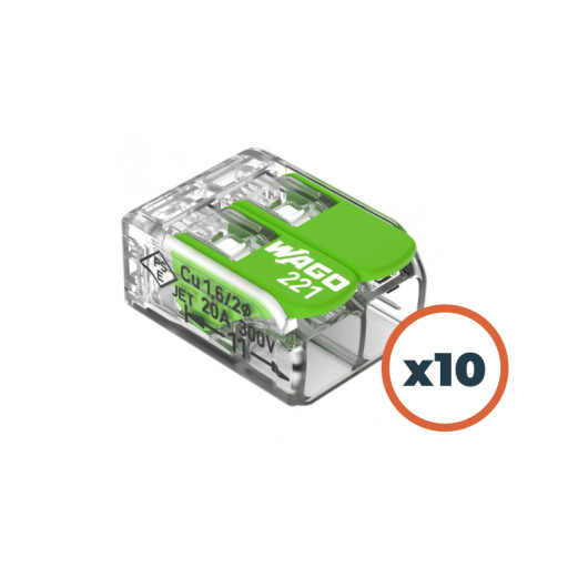 WAGO 221 Green 2 entrées | pack de 10