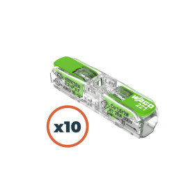 WAGO 221 Green Inline 2 entrées en ligne | pack de 10 WAGO 221 Inline Borne à levier 2 entrées en ligne | pack de 10