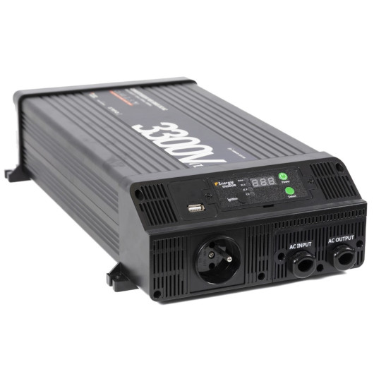 Convertisseur sinusoïdal DC/AC PS-RT 3300 VA Energie Mobile | 12-230V avec relais transfert 30 A | vue de face gauche