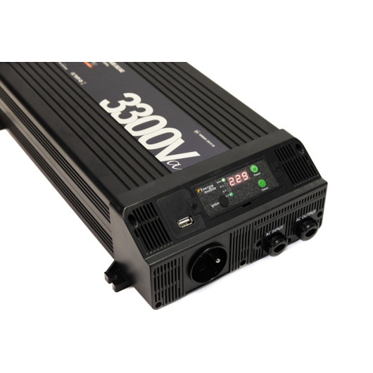 Convertisseur sinusoïdal DC/AC PS-RT 3300 VA Energie Mobile | 12-230V avec relais transfert 30 A | ecran allumé