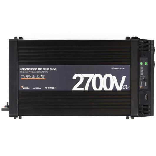 Convertisseur sinusoïdal DC-AC PS-RT 2700 VA | 12-230V avec relais transfert 30 A et écran déportable | vue de haut