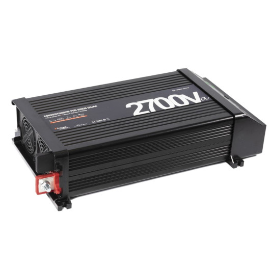 Convertisseur sinusoïdal DC-AC PS-RT 2700 VA | 12-230V avec relais transfert 30 A et écran déportable | vue de profil arrière