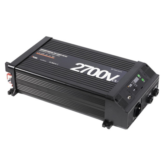 Convertisseur sinusoïdal DC-AC PS-RT 2700 VA | 12-230V avec relais transfert 30 A et écran déportable | vue de profil avant