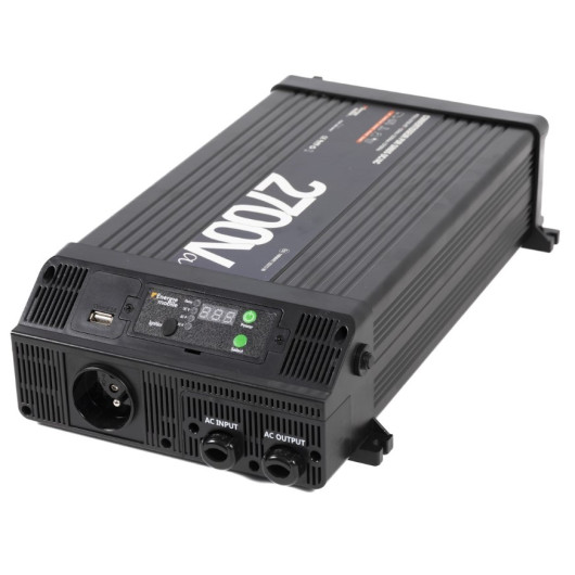 Convertisseur sinusoïdal DC-AC PS-RT 2700 VA | 12-230V avec relais transfert 30 A et écran déportable | vue de profil avant