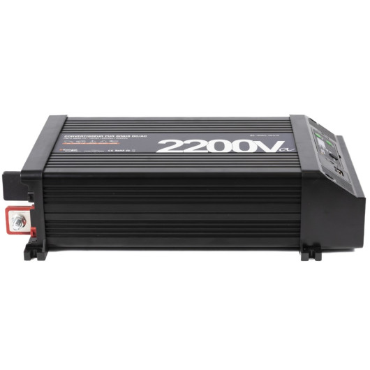 Convertisseur sinusoïdal DC/AC PS-RT 2200 VA – 12/230 V avec relais transfert 30 A et écran déportable | vue de profil haut