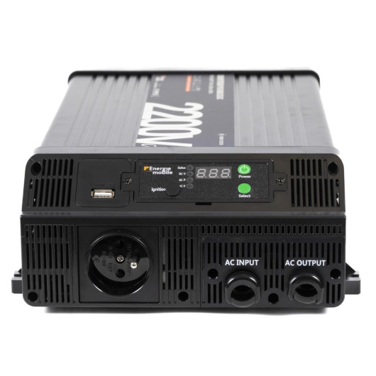 Convertisseur sinusoïdal DC/AC PS-RT 2200 VA – 12/230 V avec relais transfert 30 A et écran déportable | façade