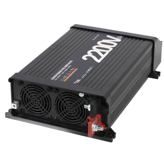 Convertisseur sinusoïdal DC/AC PS-RT 2200 VA – 12/230 V avec relais transfert 30 A et écran déportable | vue profil arrière