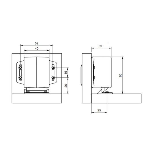 Loquet serrure invisible pour tiroire, placard pour van VASP, fourgon aménagé & bateau | schéma dimensions du boitier