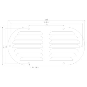 SEAWORLD Grille aération inox oblongue 34 cm² | 233 x 116 mm - vu dessus