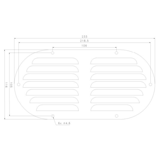 SEAWORLD Grille aération inox oblongue 34 cm² | 233 x 116 mm - Schéma dimensions