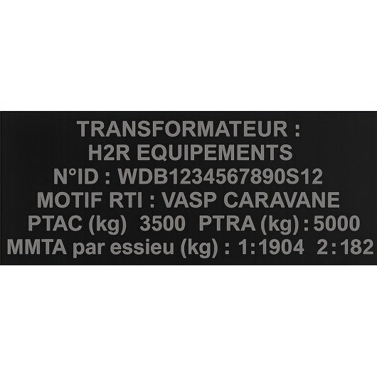 Plaque de transformation VASP  à personnaliser | Identification VU vers VASP pour van et fourgon aménagé