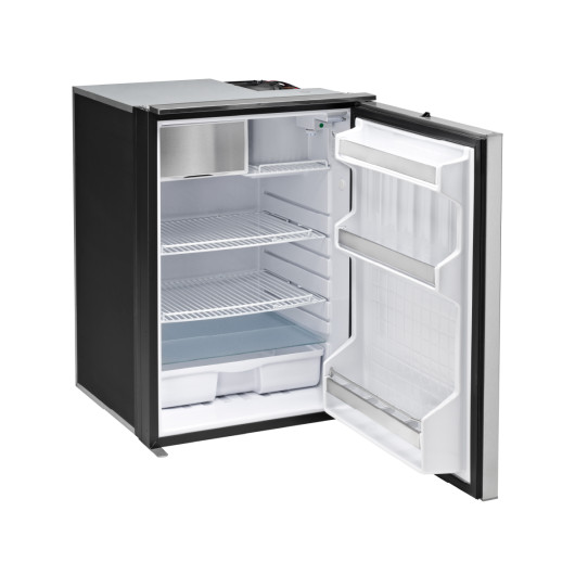 Elite EL130 OFF - réfrigérateur 130 L à compression 12/24V porte inox pour camping-car & bateau porte ouverte