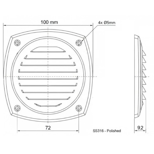 041821- Osculati grille 100 x 100 - 10 cm2 - VASP - Schéma technique