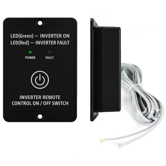 EM Convertisseur sinusoïdal DC-AC - PSW DIF-V2 350 Va - vu télécommande de face et côté droit et câble RJ