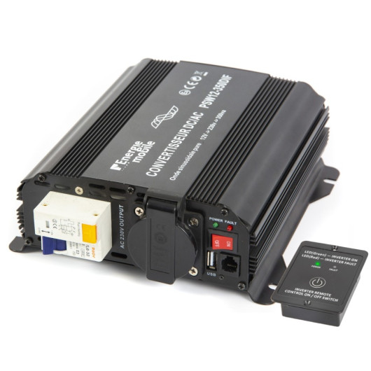 EM Convertisseur sinusoïdal DC-AC | PSW DIF-V2 350 Va - vu droite avec télécommande