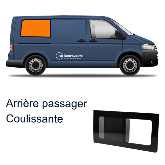 Fenêtre arrière coulissante droite VW T5/T6/T6.1 long | baie en verre securit 43R pour van aménagé VASP | avec texte explicatif