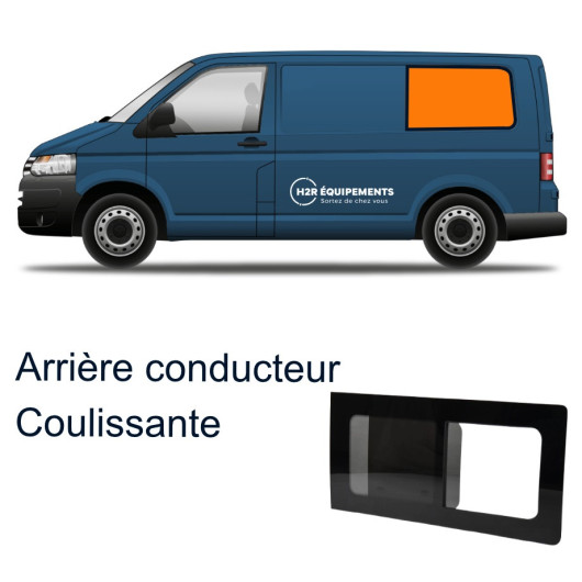 Fenêtre arrière coulissante gauche VW T5/T6/T6.1 long | baie en verre securit 43R pour van aménagé VASP | avec texte explicatif
