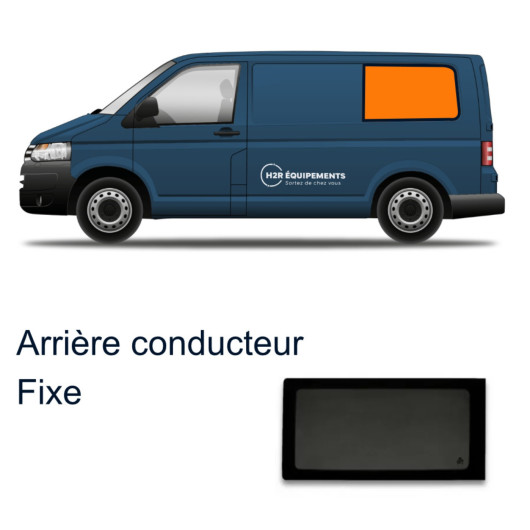 Fenêtre fixe arrière gauche VW T5/T6/T6.1 | baie pour van Transporter long | Verre securit 43R VASP | texte emplacement + baie s