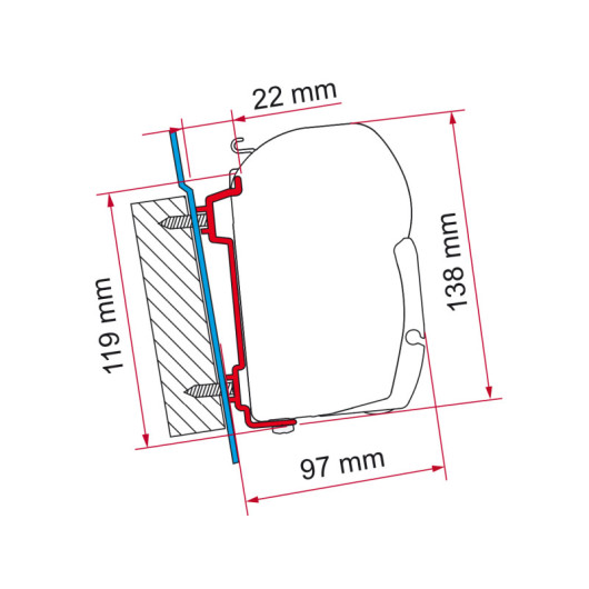 Kit adaptateur étrier de store F45 Fiamma | fourgon aménagé Transit et Sprinter | dimensions