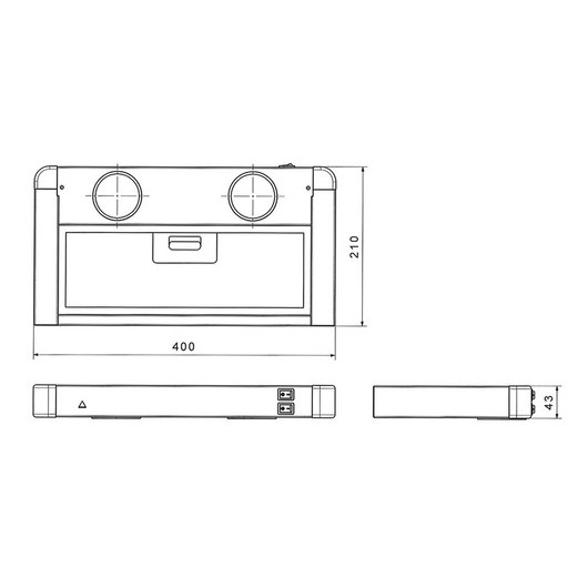 Hotte Click Inox BARALDI - hotte filtrante 12V pour van, fourgon & camping-car - schéma dimentsions