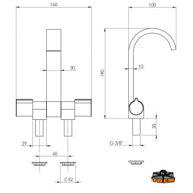 Robinet eau chaude/froide Style Black Line Trem - Robinet rabattable bateau, van et fourgon aménagé