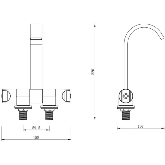 Robinet mélangeur noir escamotable Osculati | Eau chaude/froide pour van, fourgon, camping‑car et bateau - dimensions profil