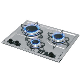 CAN Burny 3 feux | PC1323 Burny 3 feux inox PC1323 CAN - plaque de cuisson gaz 3 feux pour bateau, van et camping-car - VASP | avec flammes