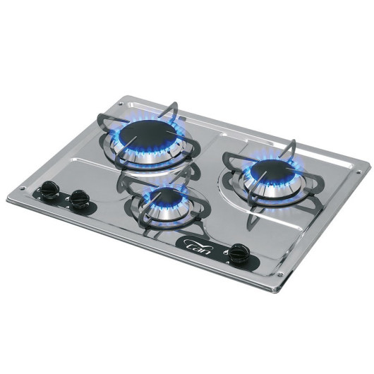 Burny 3 feux inox PC1323 CAN - plaque de cuisson gaz 3 feux pour bateau, van et camping-car - VASP | avec flammes