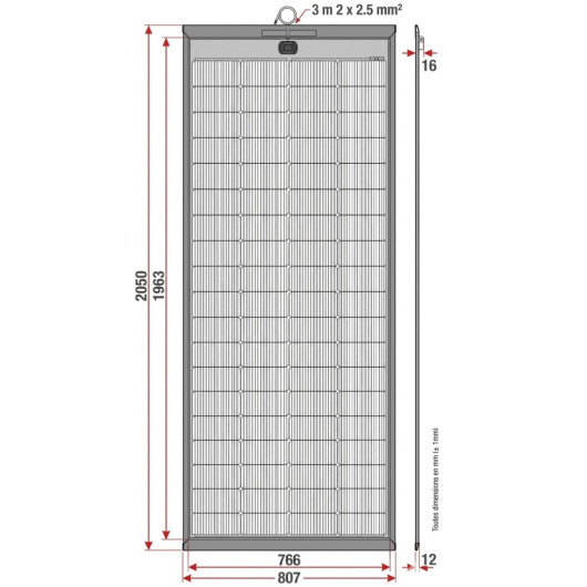 C58988-Panneau solaire HD Slim 300 W – Schéma technique