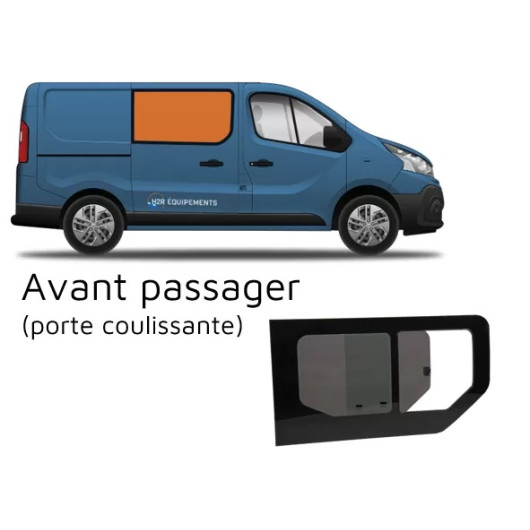 Fenêtre Carbest avant droite coulissante | van Renault Trafic 2 | a coller homologuer 43R et VASP