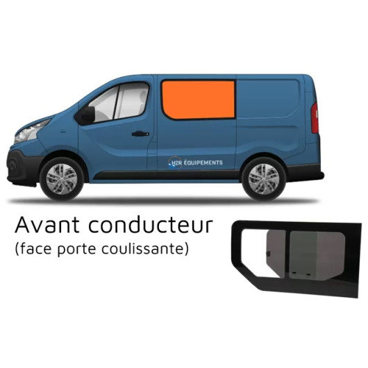 Fenêtre coulissante avant gauche Carbest | Renault Trafic 3 en verre - Homologation ECE R43 | VASP | avec véhicule