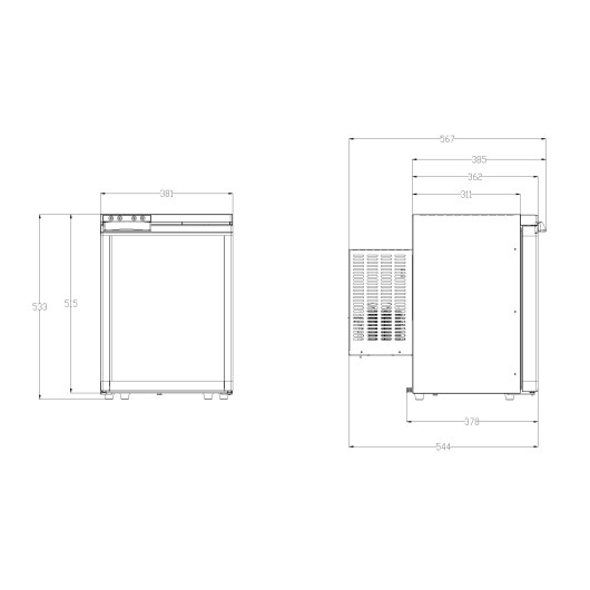 Réfrigérateur à compression Blizz-E F40 EZA | frigo à compression système autonome, van ou bateau | Dimensions