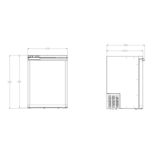 Réfrigérateur à compression EZA BLIZZ‑E F65 – 58,4 L 12/24 V | Van, fourgon, camping‑car & bateau | dimensions