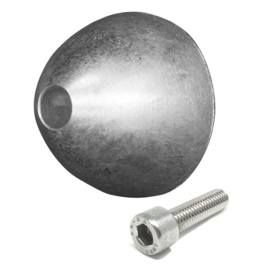 Anodes en zinc diam 69 mm pour hélices FLEXOFOLD - hélices 2-3-4 pales - vu anode et vis de montage