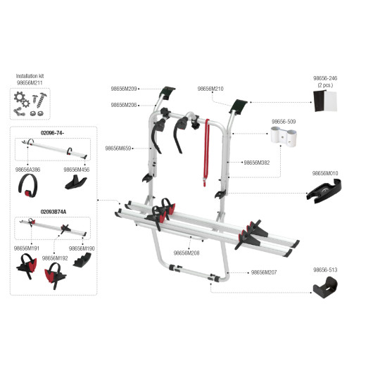 Pièces détachées porte‑vélos Fiamma Carry‑Bike Vivaro / Trafic / Talento D - van et fourgon aménagé