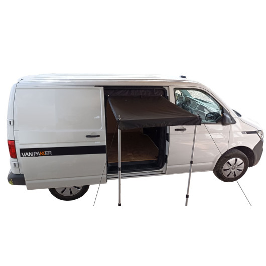 Moustiquaire porte latérale van aménagé Vanpakker C1 - VW T5/T6, Expert, Jumpy | vue véhicule de haut avec marquise