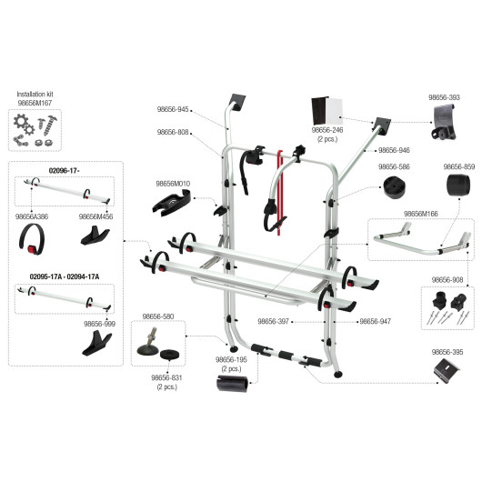 Pièces détachées porte‑vélos Carry‑Bike VW T5 FIAMMA | Van et fourgon aménagé | éclaté