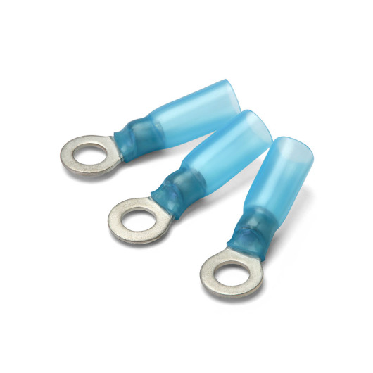 Cosse a œil isolé avec gaine thermorétractable bleue pour câble 1,5 à 2,5 mm²