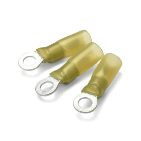 Cosse à œil isolé avec gaine thermorétractable jaune pour câble 4 à 6 mm²