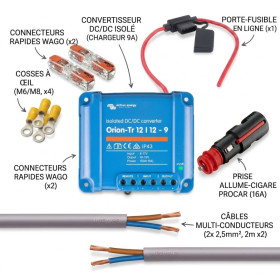 Kit charge batterie Lithium sur allume-cigare 12V avec chargeur Victron Orion-Tr 9A pour van et SUV