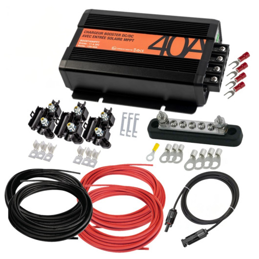Kit installation Batterie Lithium avec chargeur DC-DC et MPPT solaire 40A - vu des composants