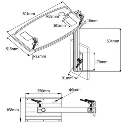 Pied de table LAGUN - Système pour table amovible pour bateau & van aménagé | schéma dimensions