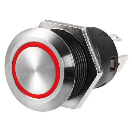 Interrupteur FLAT inox ON‑MOM‑OFF 24 V LED Osculati  |LED Rouge