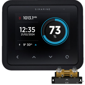 Vu pack pico lite SIMARINE VERSION encastré avec son shunt sous son moniteur LCD-contrôleur de batterie