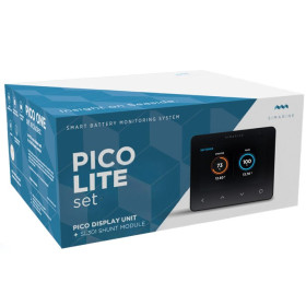 Vu pack pico lite SIMARINE VERSION encastré avec son shunt sous son moniteur LCD-contrôleur de batterie