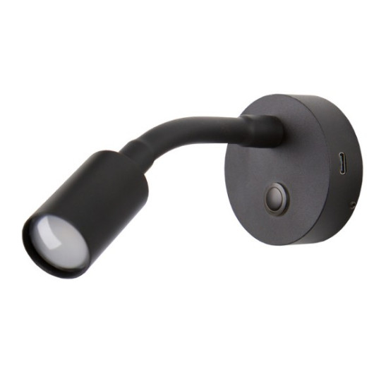 Liseuse LED avec bras flexible 100 mm, noir avec USB-C par carbest