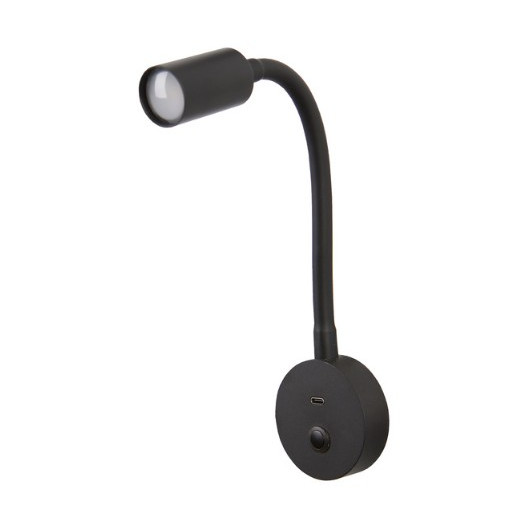 Liseuse LED avec bras flexible 200 mm, noir avec USB-C par carbest